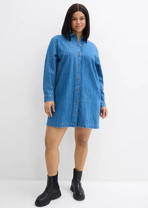 Abito di jeans a maniche lunghe con righe, bonprix