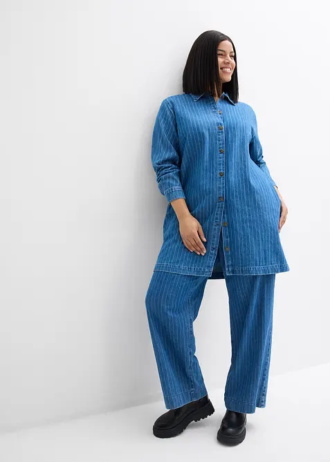 Abito di jeans a maniche lunghe con righe, bonprix
