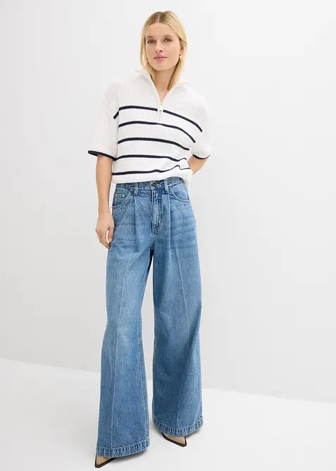 Maglione con collo alto e zip in misto cotone, bonprix