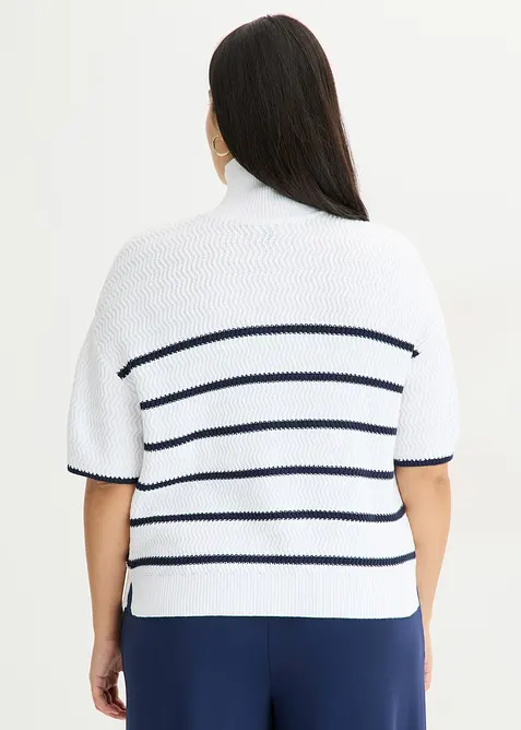 Maglione con collo alto e zip in misto cotone, bonprix