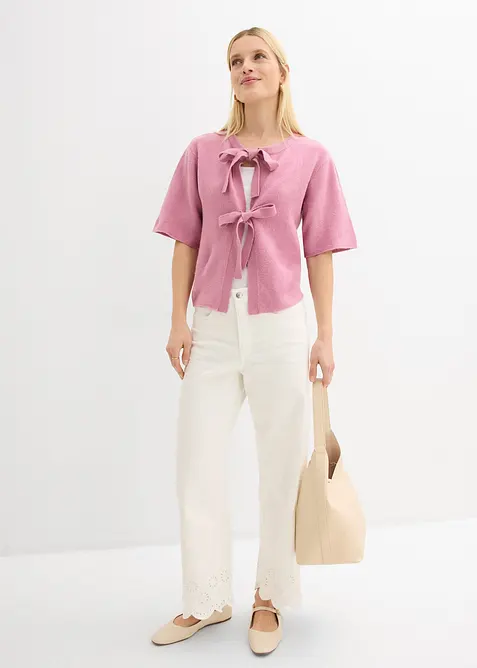 Cardigan in filato fine con fiocchetti, bonprix