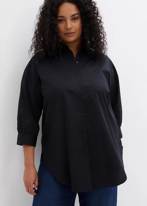 Camicia oversize in cotone con maniche a 3/4, bonprix