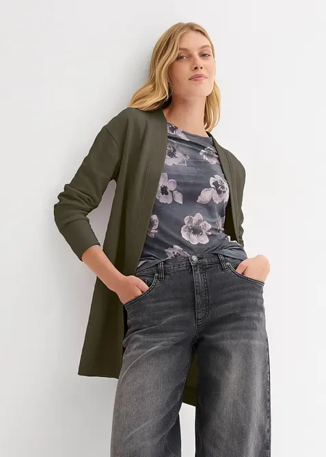 Cardigan lungo in morbida felpa di misto cotone, bonprix