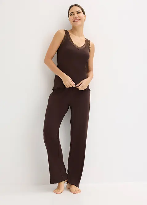 Pigiama a coste con pizzo al top, bonprix