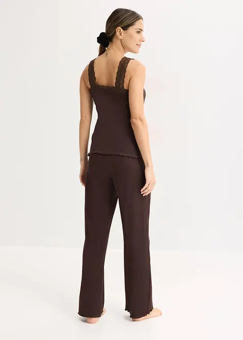 Pigiama a coste con pizzo al top, bonprix