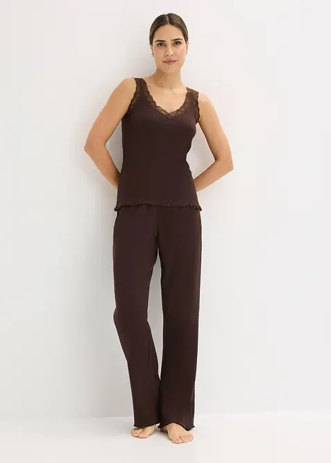 Pigiama a coste con pizzo al top, bonprix