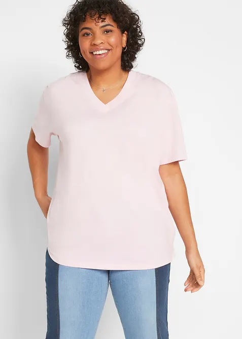 Maglia lunga e larga con scollo a V e maniche corte (pacco da 5), bonprix