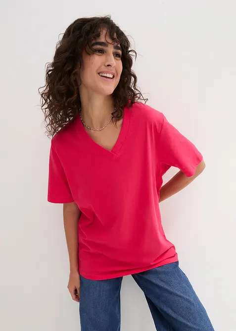 Maglia lunga e larga con scollo a V e maniche corte (pacco da 5), bonprix