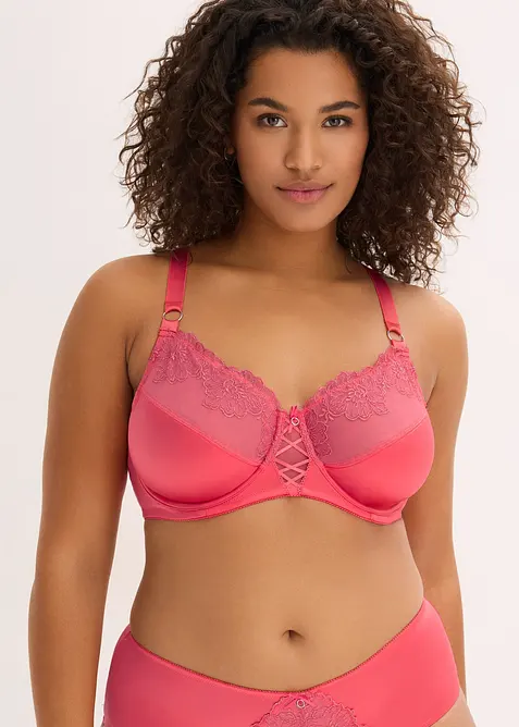 Reggiseno minimizer con ferretto e ricamo floreale glitterato, bonprix