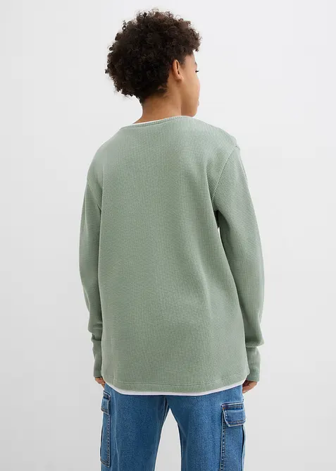 Maglia 2 in 1 a maniche lunghe in puro cotone effetto waffle, bonprix