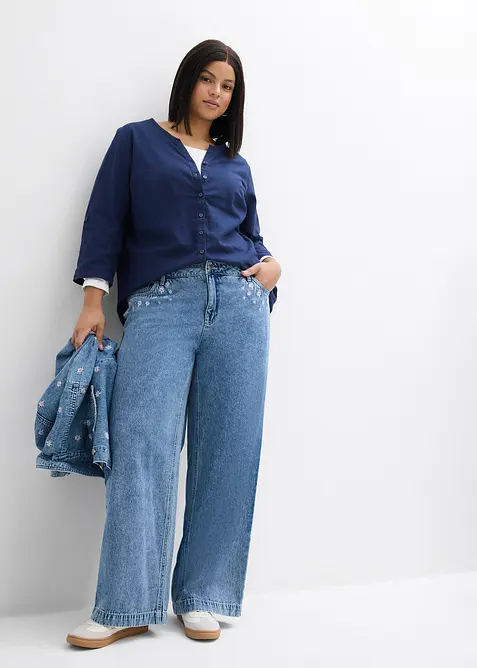 Jeans wide leg, vita media, bonprix