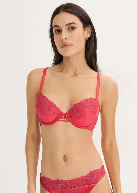 Reggiseno con coppe preformate e pizzo floreale glitterato, bonprix