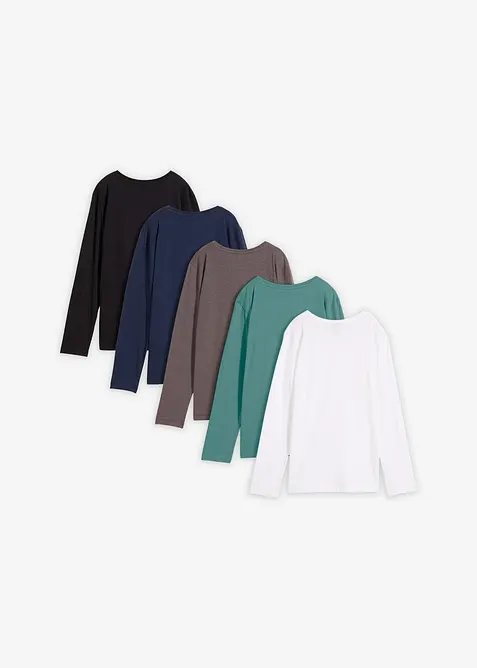 Maglia a maniche lunghe con cotone biologico (pacco da 5), bonprix