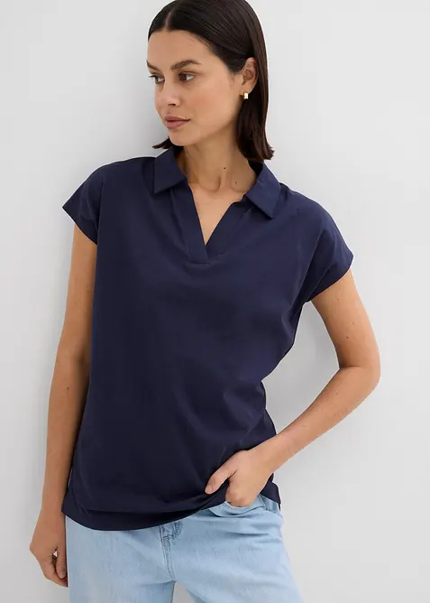 Maglia con colletto polo aperto, bonprix