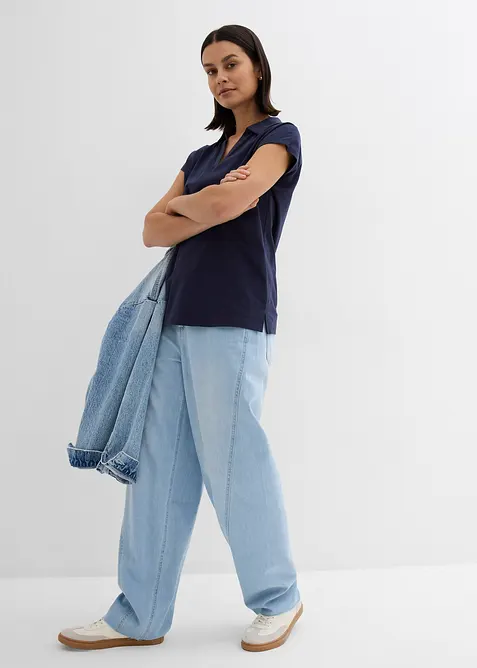 Maglia con colletto polo aperto, bonprix