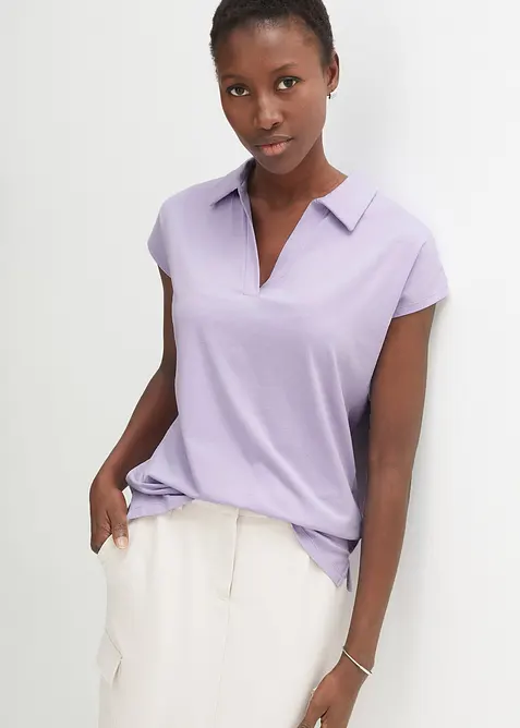 Maglia con colletto polo aperto, bonprix