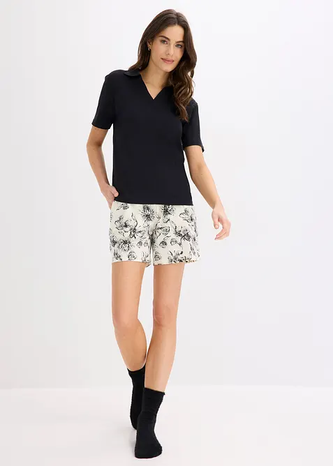 Pigiama estivo in puro cotone con colletto a polo, bonprix