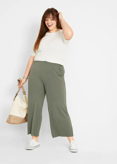 Pantaloni cropped in jersey di misto viscosa fluido, bonprix
