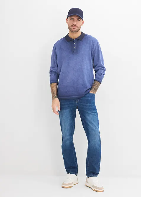 Polo a maniche lunghe in piquet effetto lavato, bonprix