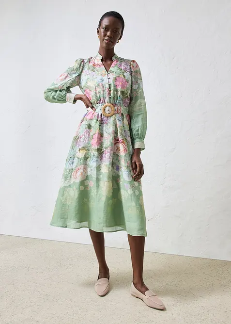 Abito midi in rami&egrave; con cintura, bonprix