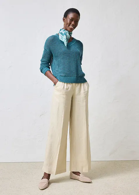 Maglione traforato in misto lino leggero, bonprix