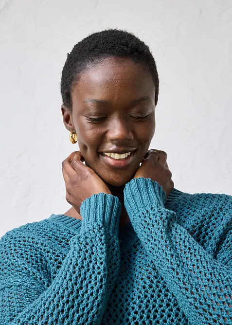 Maglione traforato in misto lino leggero, bonprix