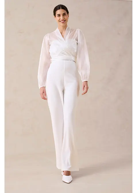 Tuta da sposa in cr&ecirc;pe strutturato con ricamo con perline, bonprix