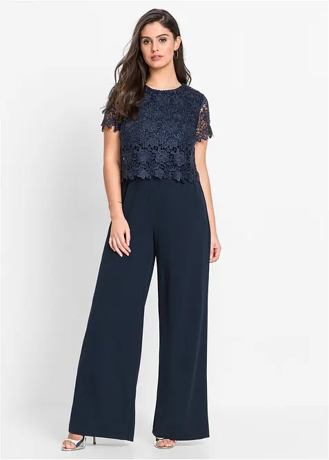 Tuta elegante effetto neoprene con pizzo, bonprix