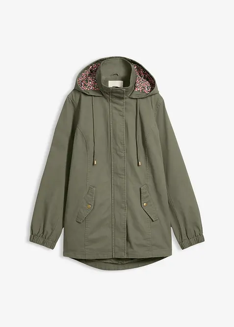 Parka da mezza stagione in cotone con cappuccio in fantasia, bonprix