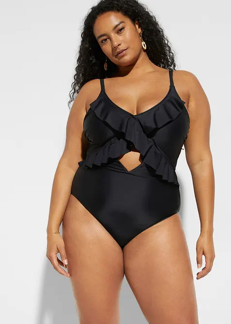 Costume intero con cut-out e volant, bonprix