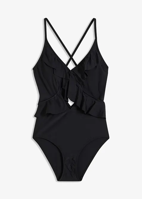 Costume intero con cut-out e volant, bonprix