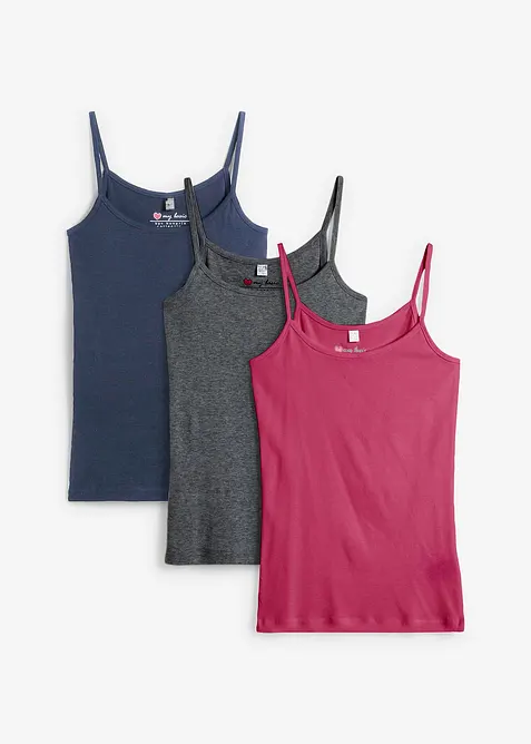 Top con spalline sottili in puro cotone (pacco da 3), bonprix