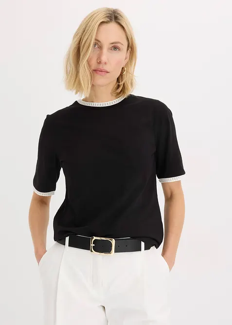 Maglia con bordatura in pizzo, bonprix