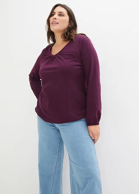 Maglia a maniche lunghe in puro cotone con elastico, bonprix