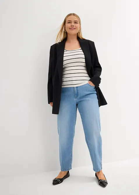 Jeans barrel leg cropped, vita alta, bonprix