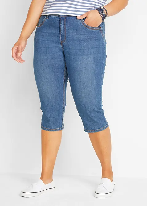 Jeans capri slim, vita media, bonprix