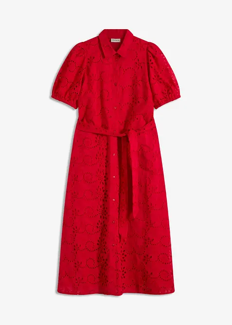 Abito con ricami traforati in puro cotone, bonprix