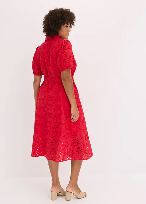 Abito con ricami traforati in puro cotone, bonprix