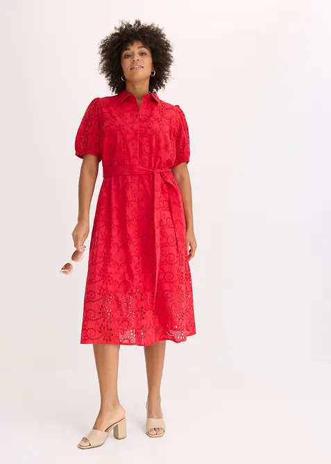 Abito con ricami traforati in puro cotone, bonprix