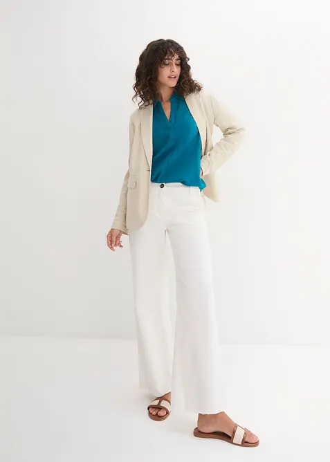 Blusa in misto lino con maniche a 3/4, bonprix