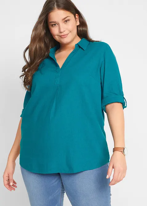 Blusa in misto lino con maniche a 3/4, bonprix