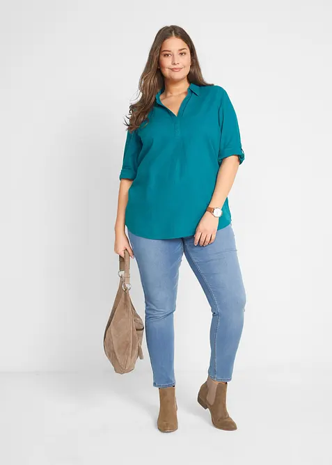 Blusa in misto lino con maniche a 3/4, bonprix