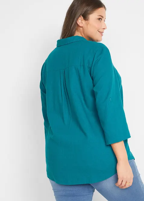 Blusa in misto lino con maniche a 3/4, bonprix