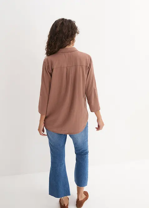 Blusa in misto lino con maniche a 3/4, bonprix
