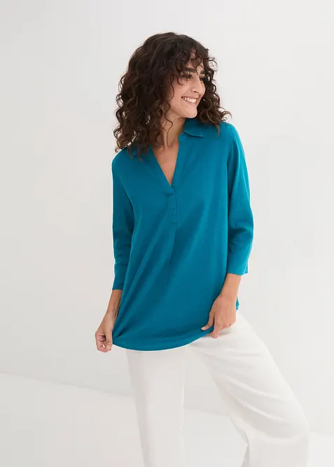 Blusa in misto lino con maniche a 3/4, bonprix