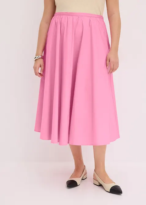 Gonna midi in misto cotone elasticizzato, bonprix