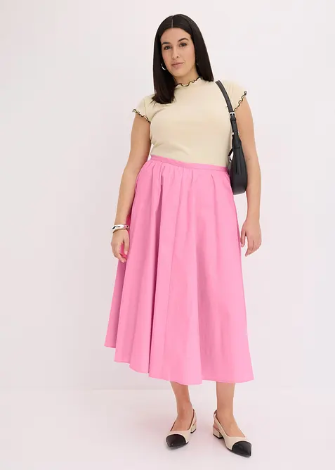 Gonna midi in misto cotone elasticizzato, bonprix