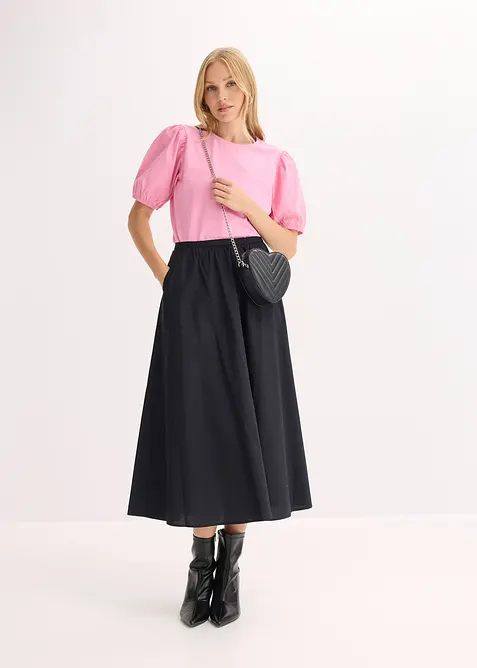 Gonna midi in misto cotone elasticizzato, bonprix