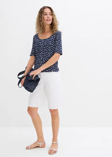 Maglia a costine in puro cotone con stampa a fiori, bonprix