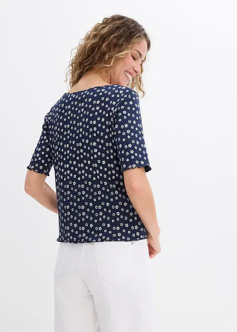 Maglia a costine in puro cotone con stampa a fiori, bonprix